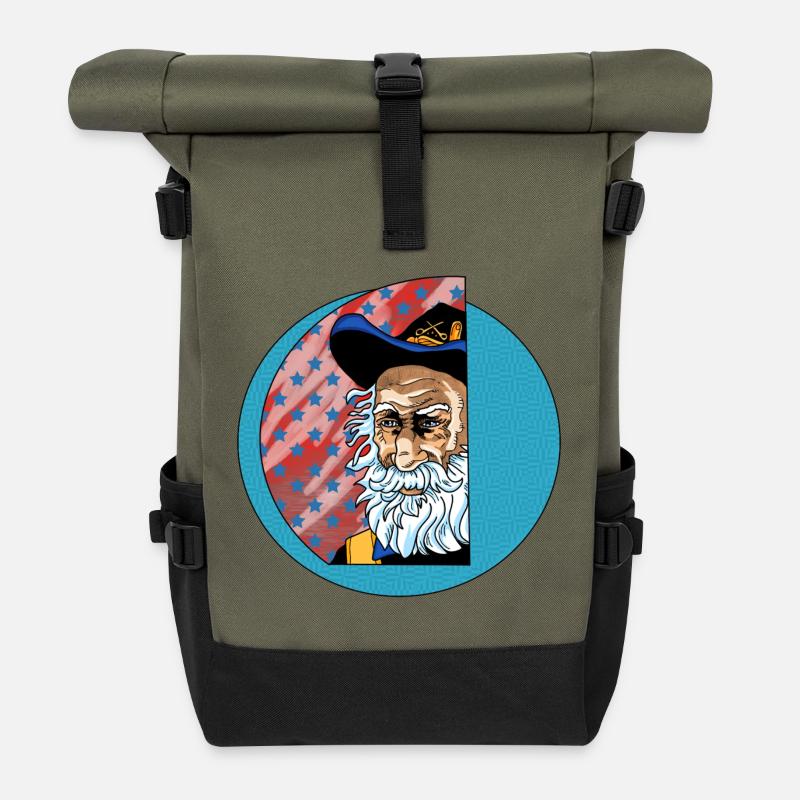 Patriotic Bearded Father – Americana Portrait - Roll Top Backpack - olive/black