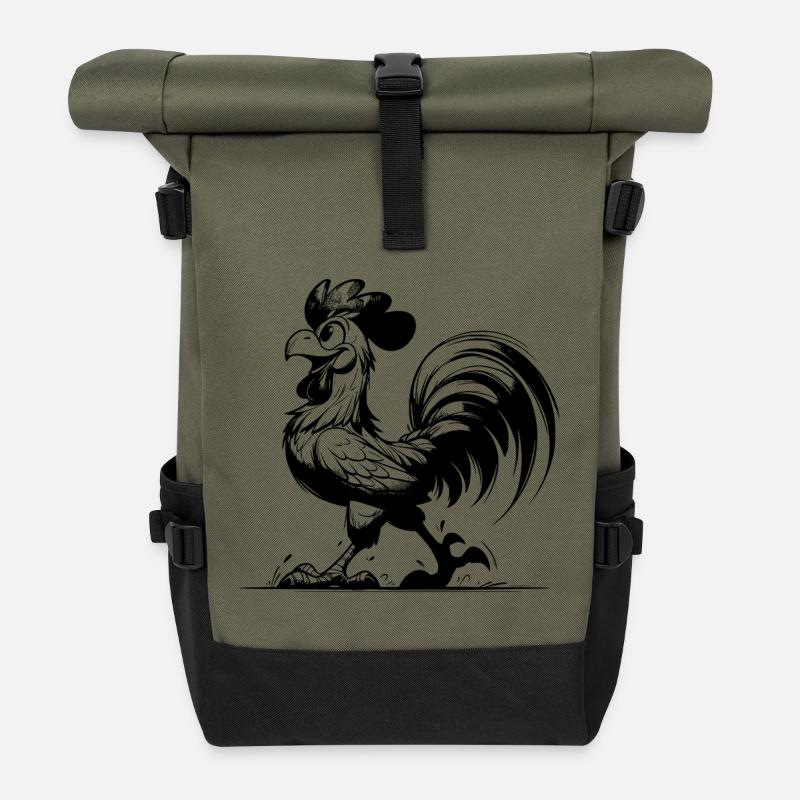 Farm Rooster Alarm from 5 a.m. - Loud, Proud - Roll Top Backpack - olive/black