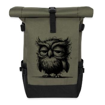 Eule ich bin nicht grummelig nur unausgeschlafen - Rolltop Rucksack - Olive/Schwarz - Vorne