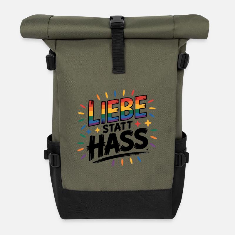 Liebe statt Hass - Cool Pride Logo - Rolltop Rucksack - Olive/Schwarz