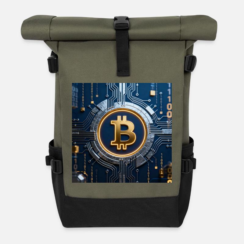 Bitcoin Neon sur le circuit - Sac à dos roll top - olive/noir