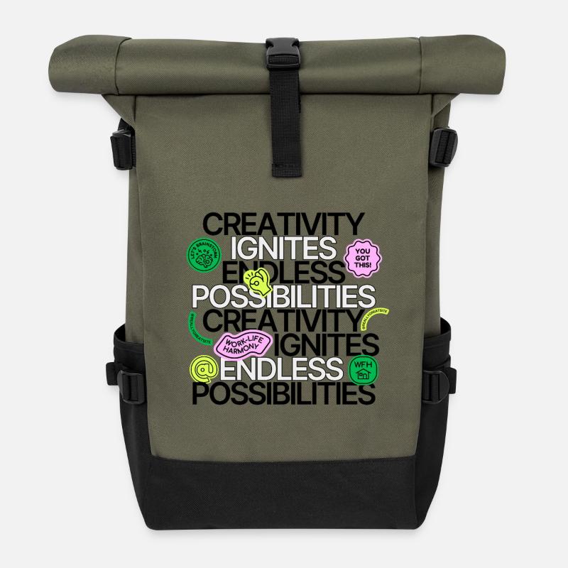 Creativity Ignites Endless Possibilities - Rolltop Rucksack - Olive/Schwarz