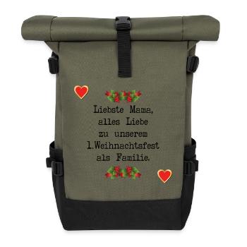 Erstes Weihnachten Baby Mama Familie - Rolltop Rucksack - Olive/Schwarz - Vorne