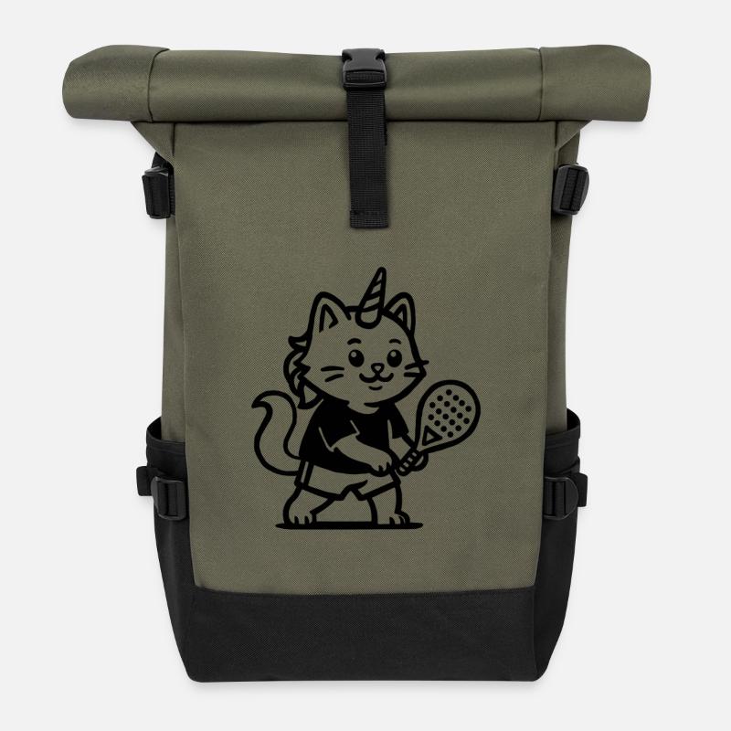 Einhornkatzen-Padel - Rolltop Rucksack - Olive/Schwarz