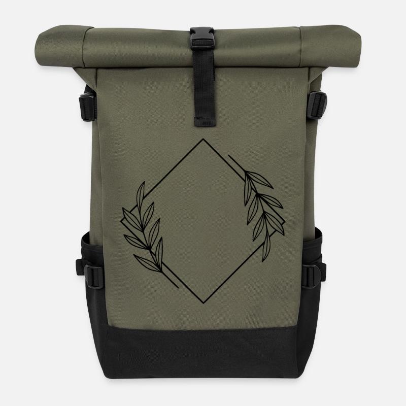 Abstraktes Linien-Design - Modernes Minimal Art - Rolltop Rucksack - Olive/Schwarz