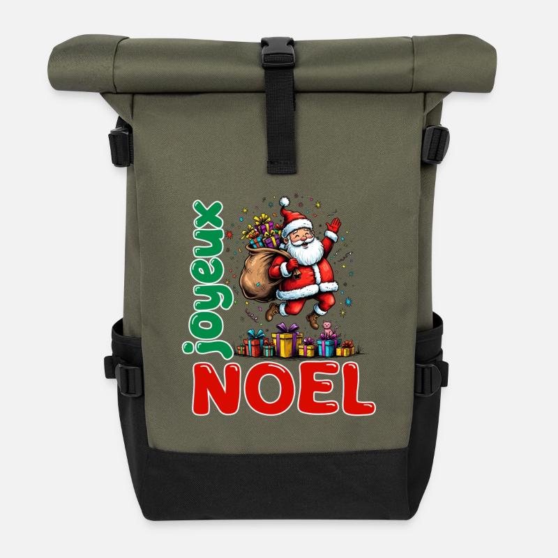 Frohe Weihnachts-Weihnachtsmann-Cartoon-Geschenke - Rolltop Rucksack - Olive/Schwarz