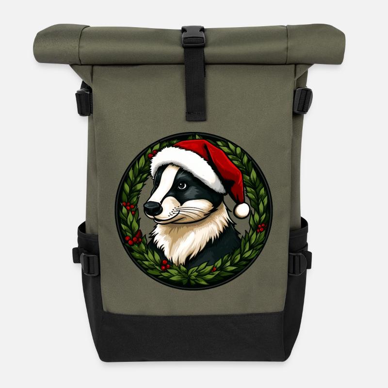 Weihnachten Dachse - Rolltop Rucksack - Olive/Schwarz