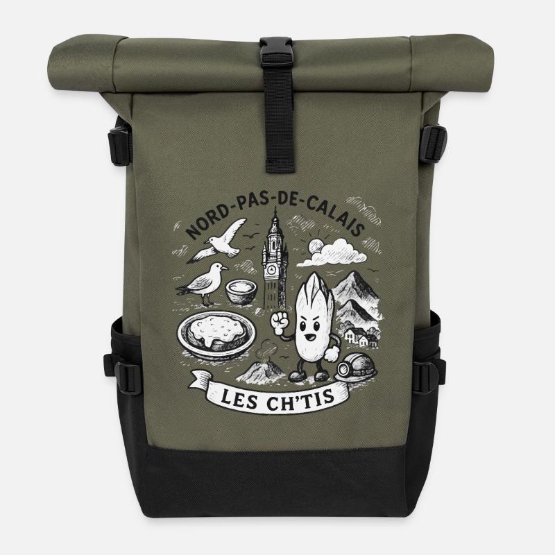 Illustration Nord-Pas-de-Calais Les Ch'tis - Roll Top Backpack - olive/black