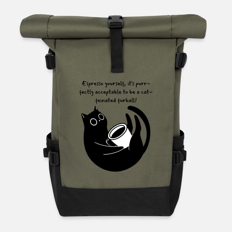 Espresso Yourself, It's Purry Acceptable - Roll Top Backpack - olive/black