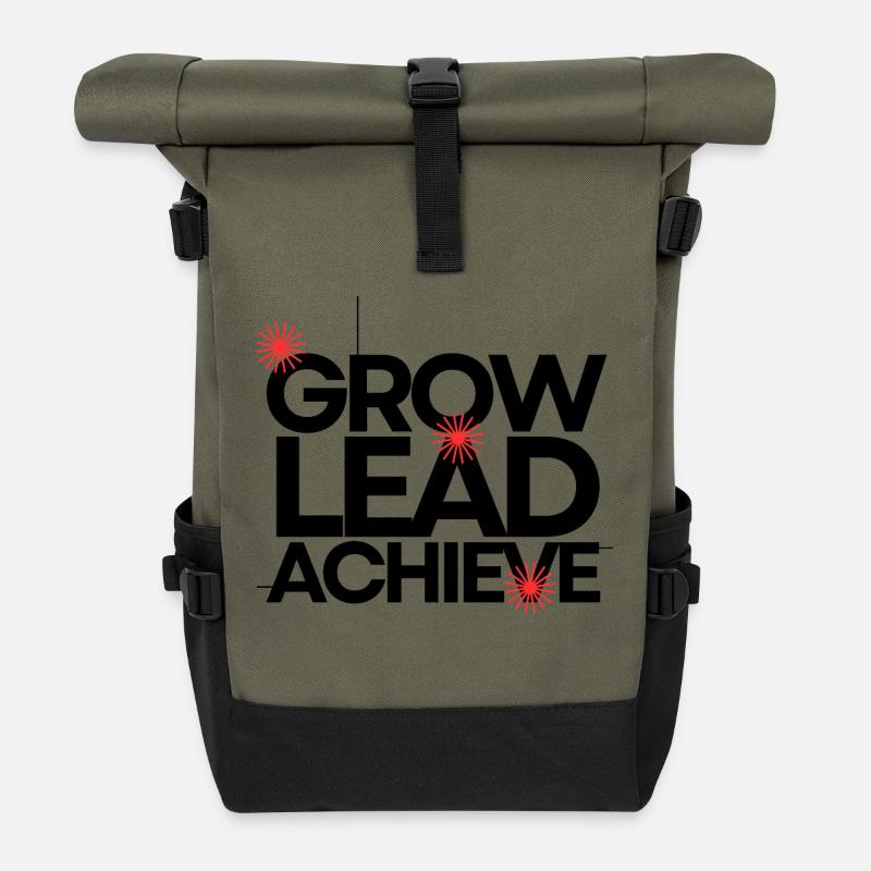 Grow, Lead, Achieve - Roll Top Backpack - olive/black