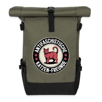 Antifascist Cat Friends - Against the Right - Roll Top Backpack - olive/black - Front