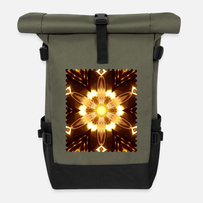 Feuriges Mandala-Lichtspiel - Rolltop Rucksack - Olive/Schwarz