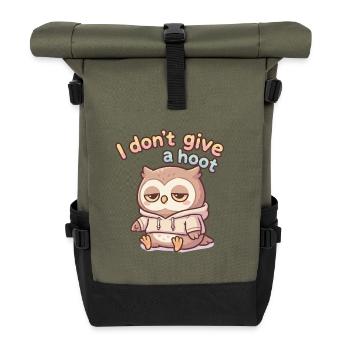 Lazy Owl Pullover Hoodie Saying - Roll Top Backpack - olive/black - Front