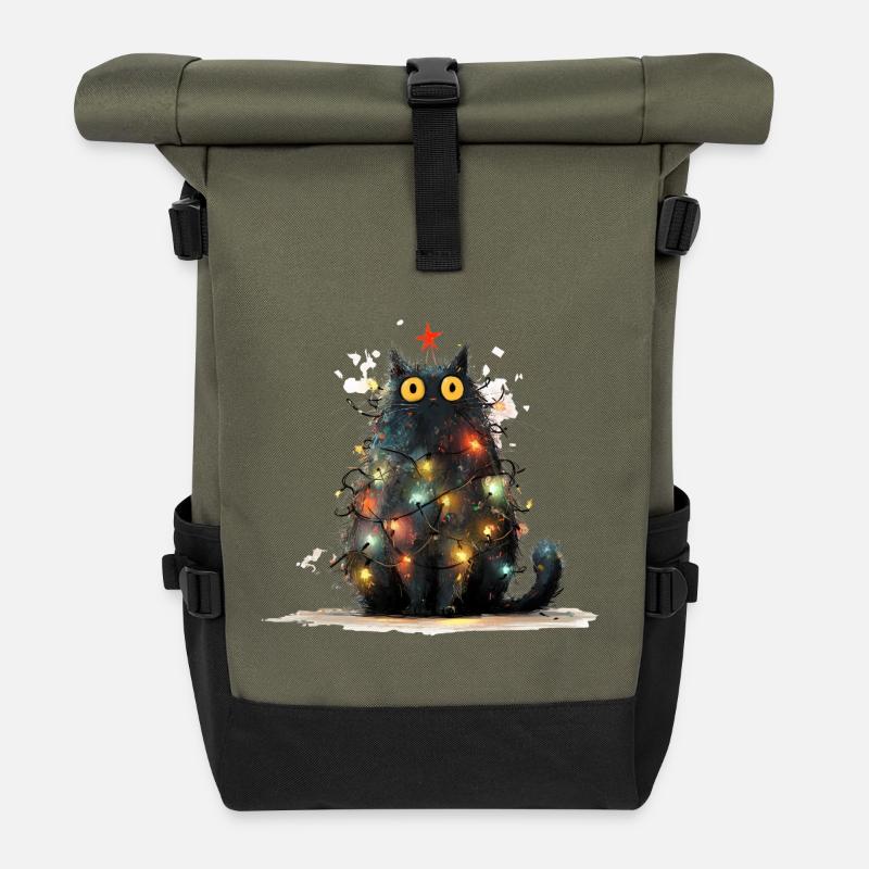 Christmas Cat Schwarze Katze als Tannenbaum - Rolltop Rucksack - Olive/Schwarz