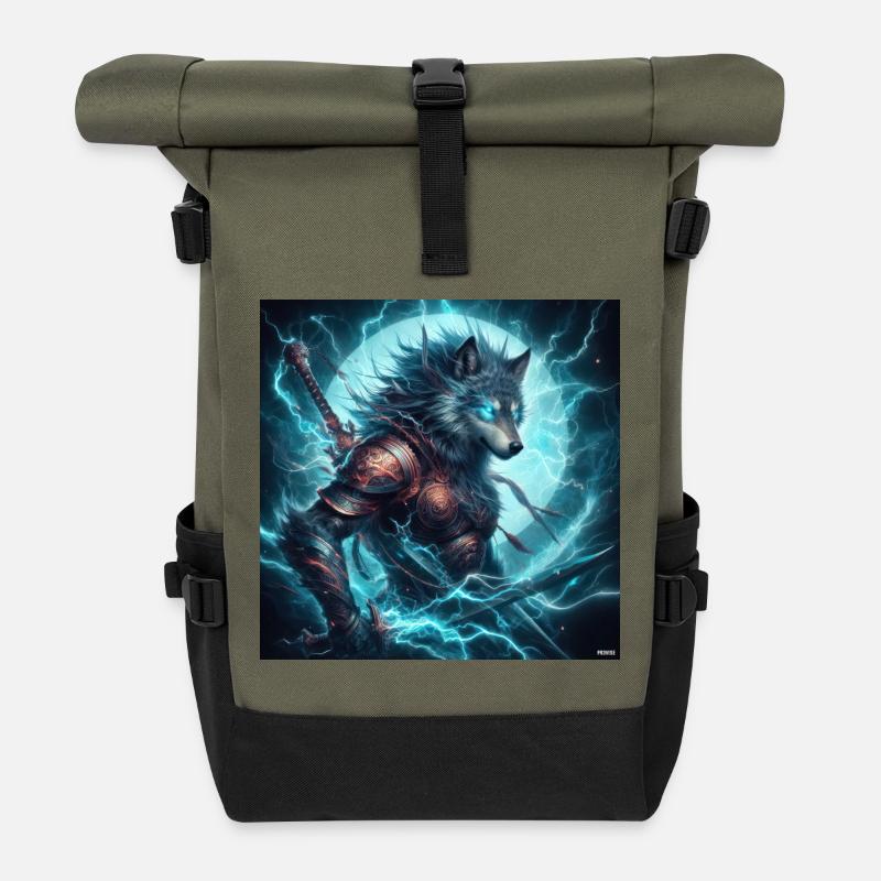 Luminous Arcane Wolf Armor - Roll Top Backpack - olive/black