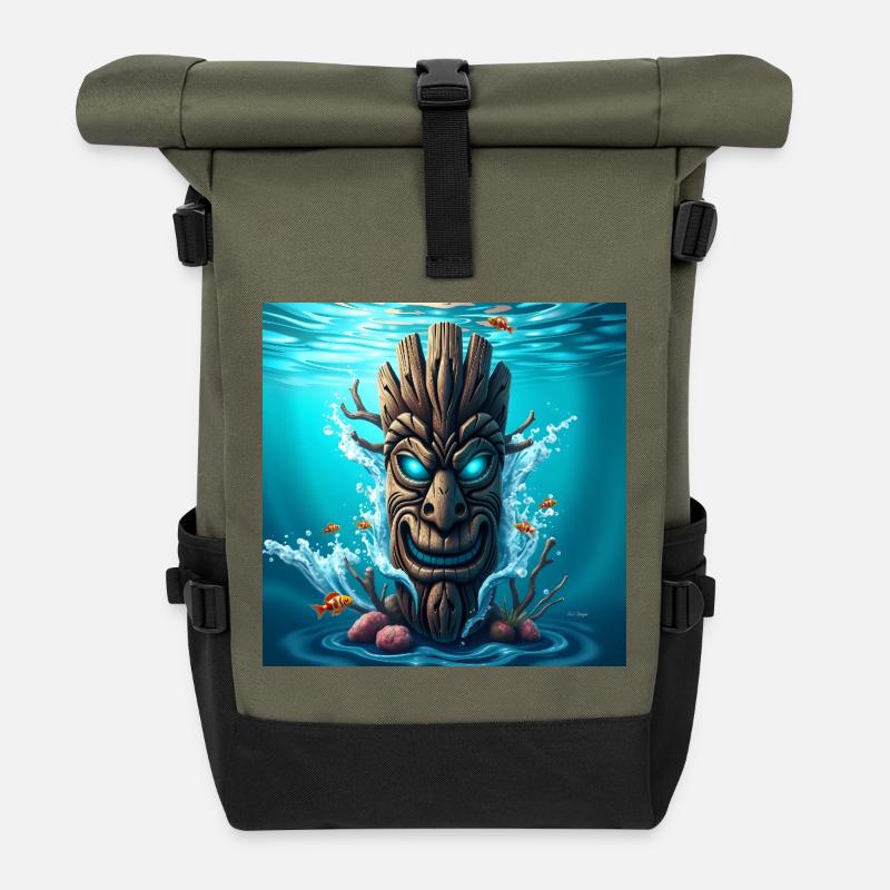 Masque Tiki sous-marin - Sac à dos roll top - olive/noir