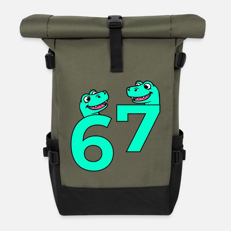 Nummer sieben sechs 67 Tiere - Rolltop Rucksack - Olive/Schwarz
