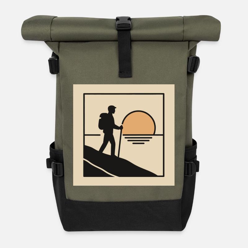Hikers on the Way – Sunset & Adventure - Roll Top Backpack - olive/black