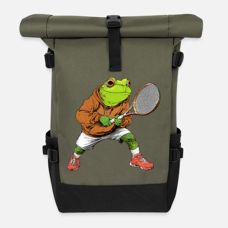 Frösche Tennis - Rolltop Rucksack - Olive/Schwarz