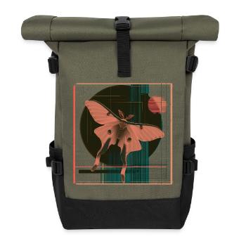 Luna Moth – Geometrisches Retro Nachtfalter Design - Rolltop Rucksack - Olive/Schwarz - Vorne