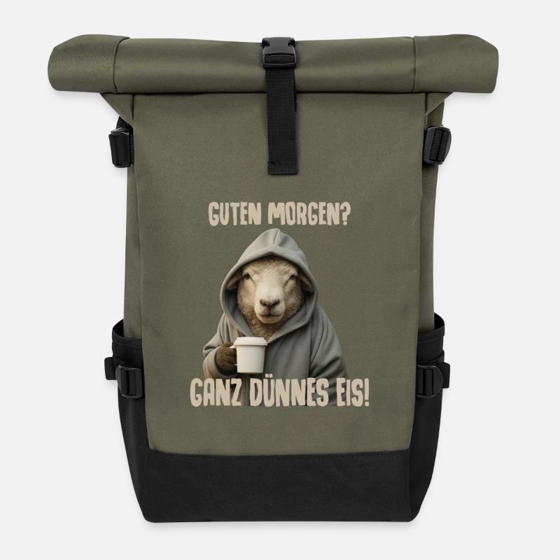 Café du matin avec sweat à capuche mouton - Sac à dos roll top - olive/noir