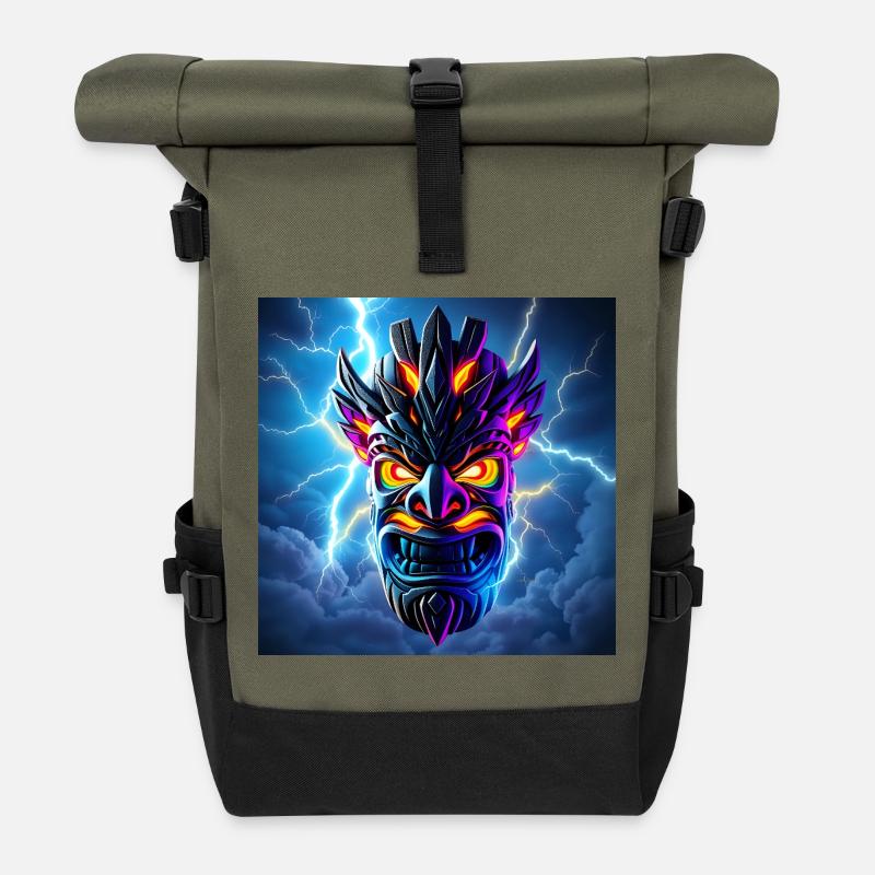 Thunder TIki Mask - Roll Top Backpack - olive/black