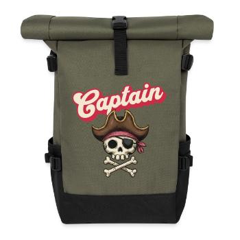 Captain Skull Pirate Icon - Roll Top Backpack - olive/black - Front
