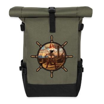 Piraten-Pinup - Rolltop Rucksack - Olive/Schwarz - Vorne