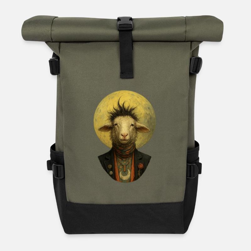 Mondschein-Schaf im Anzug - Rolltop Rucksack - Olive/Schwarz