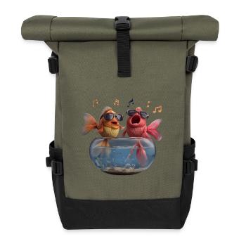 Singing goldfish with sunglasses in glass - Roll Top Backpack - olive/black - Front