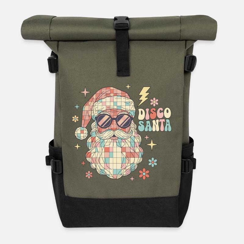 Techno Disco Weihnachtsmann Discokugel Lustig - Rolltop Rucksack - Olive/Schwarz