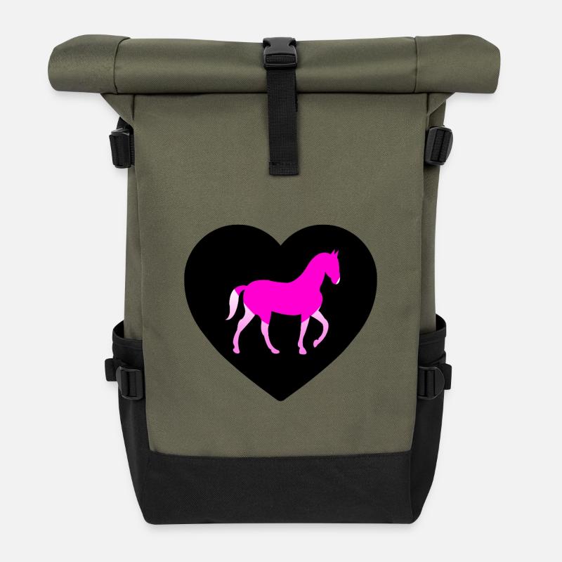 Pferde - Rolltop Rucksack - Olive/Schwarz