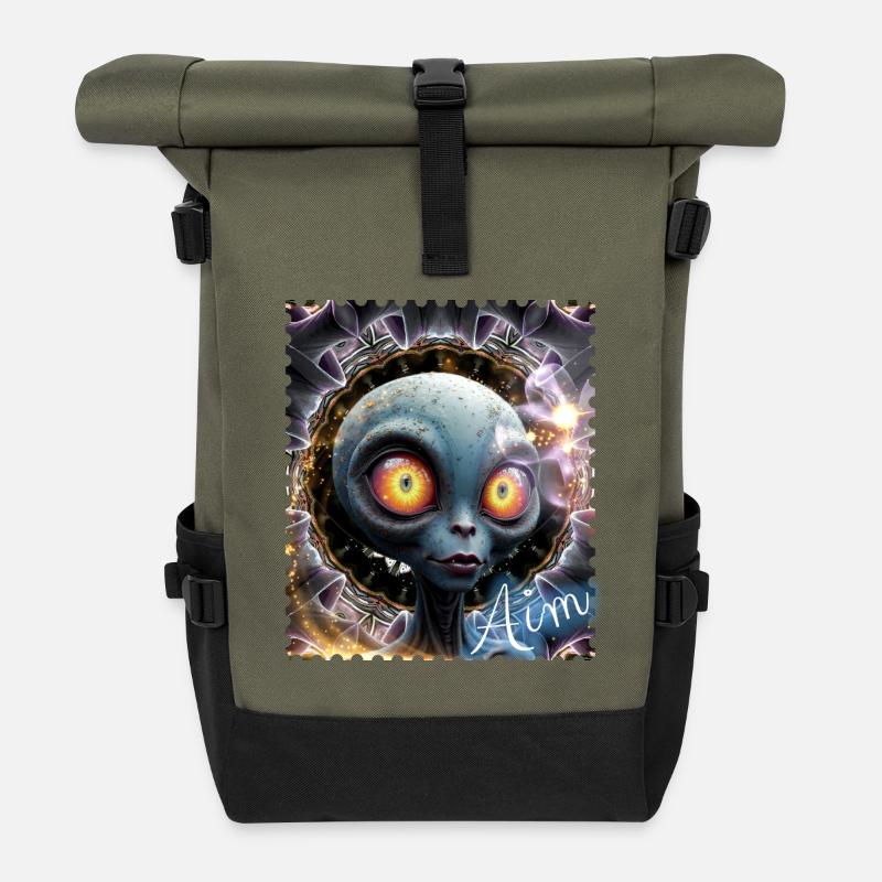 Des yeux extraterrestres dans le cercle de brouillard - Sac à dos roll top - olive/noir