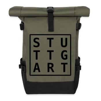 Stuttgart Hoodie, Souvenir Tasche - Rolltop Rucksack - Olive/Schwarz - Vorne