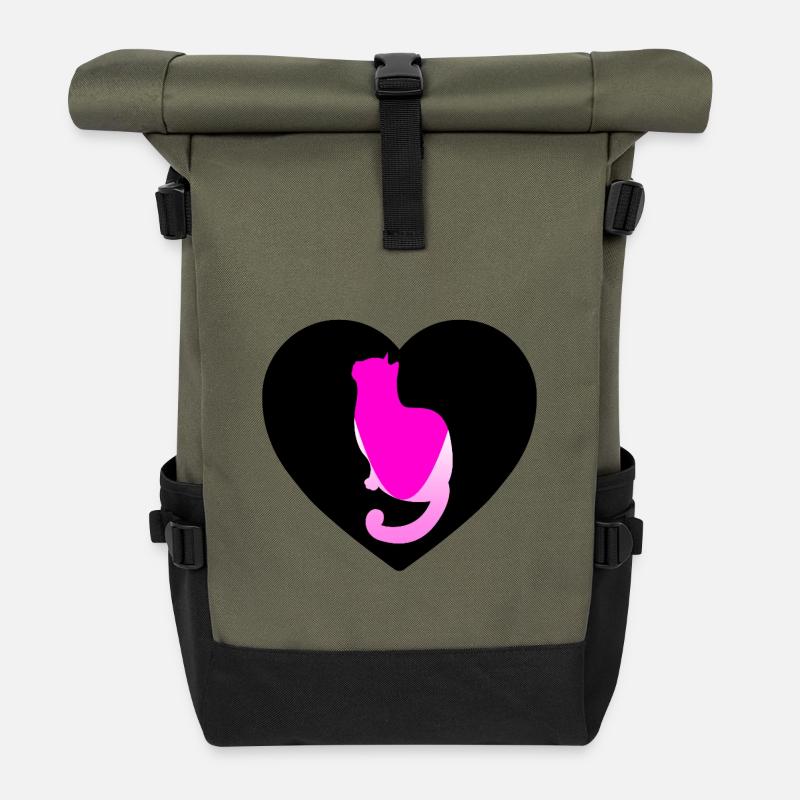 Katze - Rolltop Rucksack - Olive/Schwarz