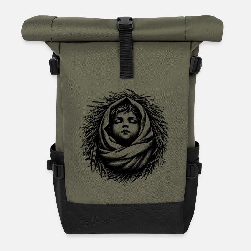 Le Bébé Jésus né dans la crèche de Noël - Sac à dos roll top - olive/noir