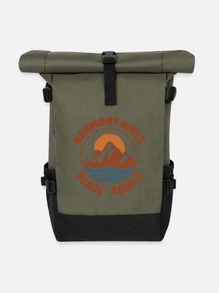 Harmonische Wanderung Berg Design Retro - Rolltop Rucksack - Olive/Schwarz