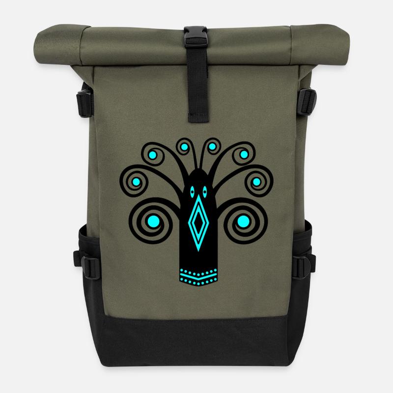Graphique d’oiseaux - Sac à dos roll top - olive/noir
