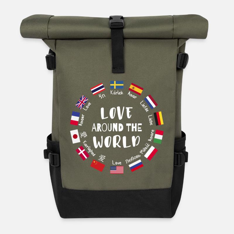 Liebe aus aller Welt Sprachen - Rolltop Rucksack - Olive/Schwarz