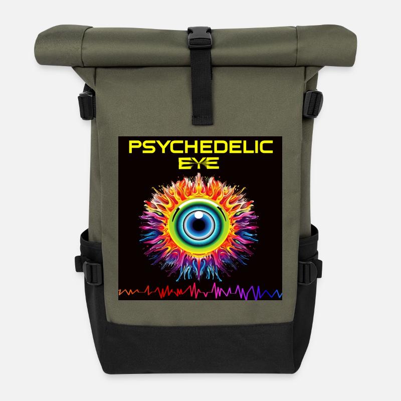 Psychedelisches Augenfeuer - Rolltop Rucksack - Olive/Schwarz