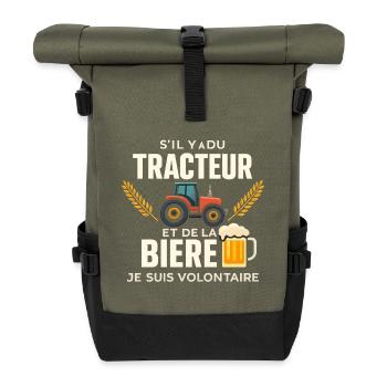 Traktor- und Bierfreiwilliger - Rolltop Rucksack - Olive/Schwarz - Vorne