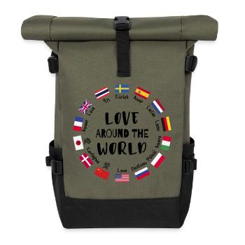 Love from all over the world Languages - Roll Top Backpack - olive/black - Front