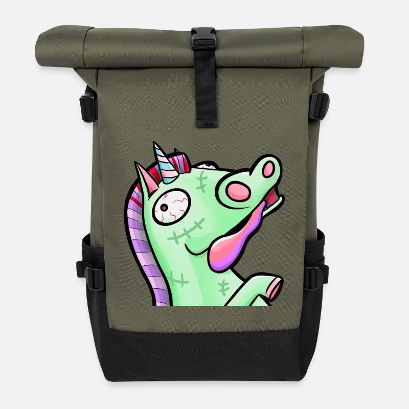 Crazy Pastel Zombie Unicorn - Roll Top Backpack - olive/black