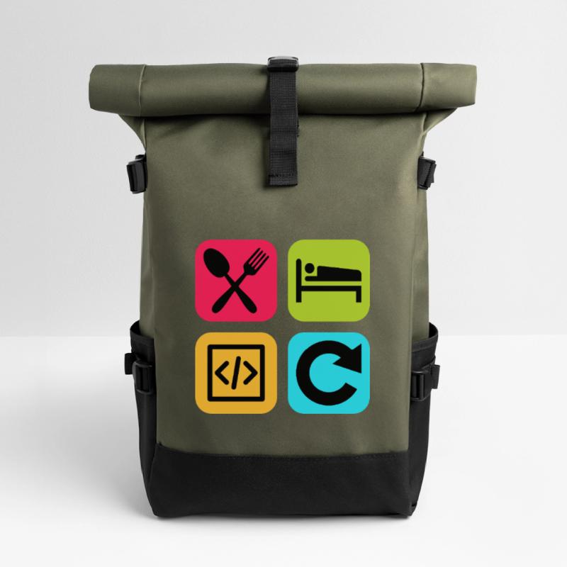 Manger Dormir Code Répéter Citation drôle Dev Sac à dos roll top