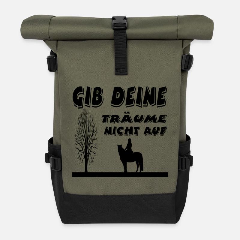 Pferde - Rolltop Rucksack - Olive/Schwarz
