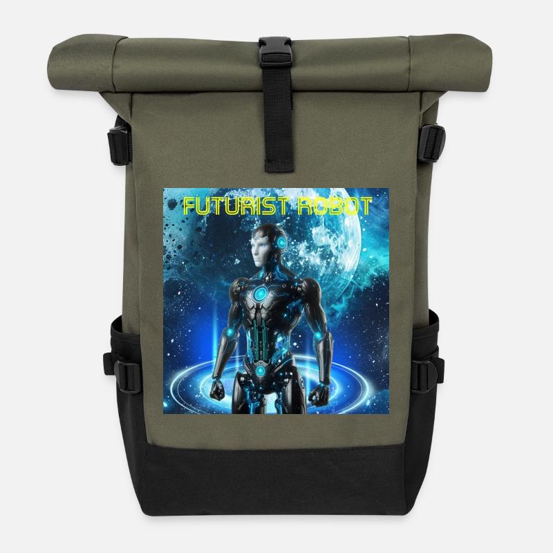 Futuristischer Roboter im Neonkosmos - Rolltop Rucksack - Olive/Schwarz