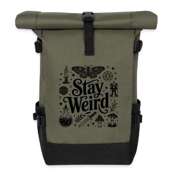 Bleib seltsam – Sternzeichen-Design - Rolltop Rucksack - Olive/Schwarz - Vorne