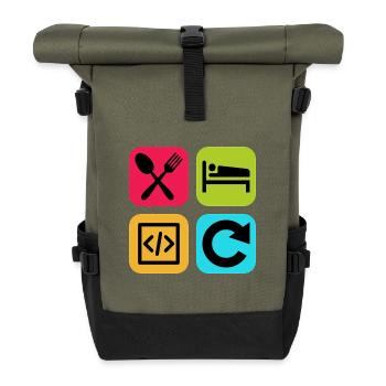 Eat Sleep Code Repeat Funny Quote Dev - Roll Top Backpack - olive/black - Front