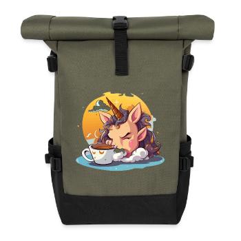Coffee Unicorn in the Morning Light - Roll Top Backpack - olive/black - Front