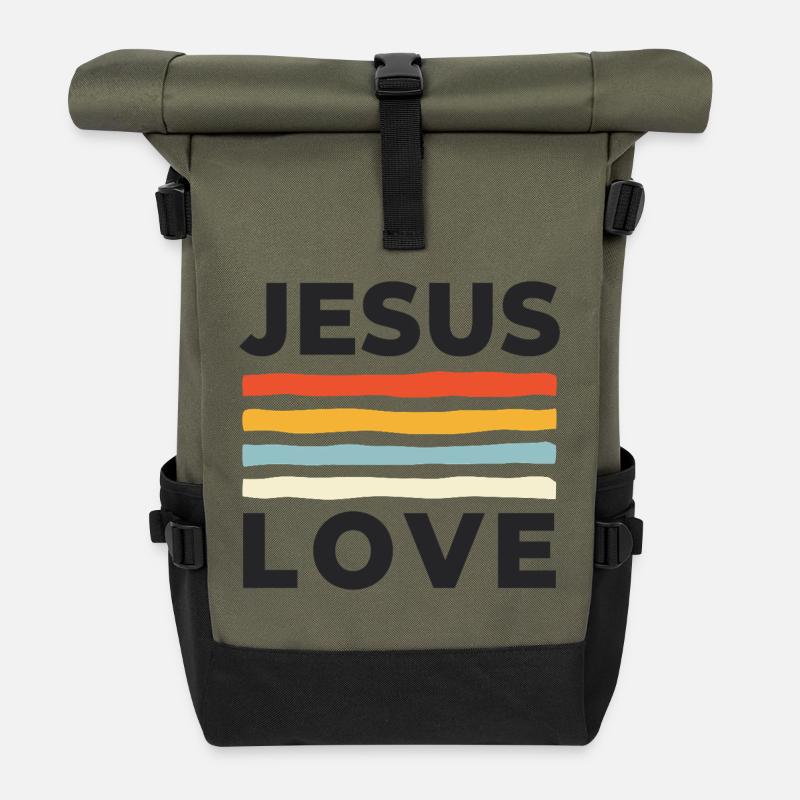 Jesus Love Christliche Nächstenliebe - Rolltop Rucksack - Olive/Schwarz